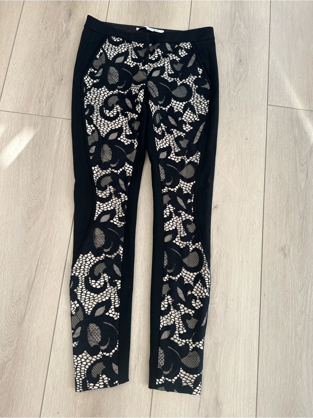 Diane Von Furstenberg Black Lace-Panel Skinny Pants